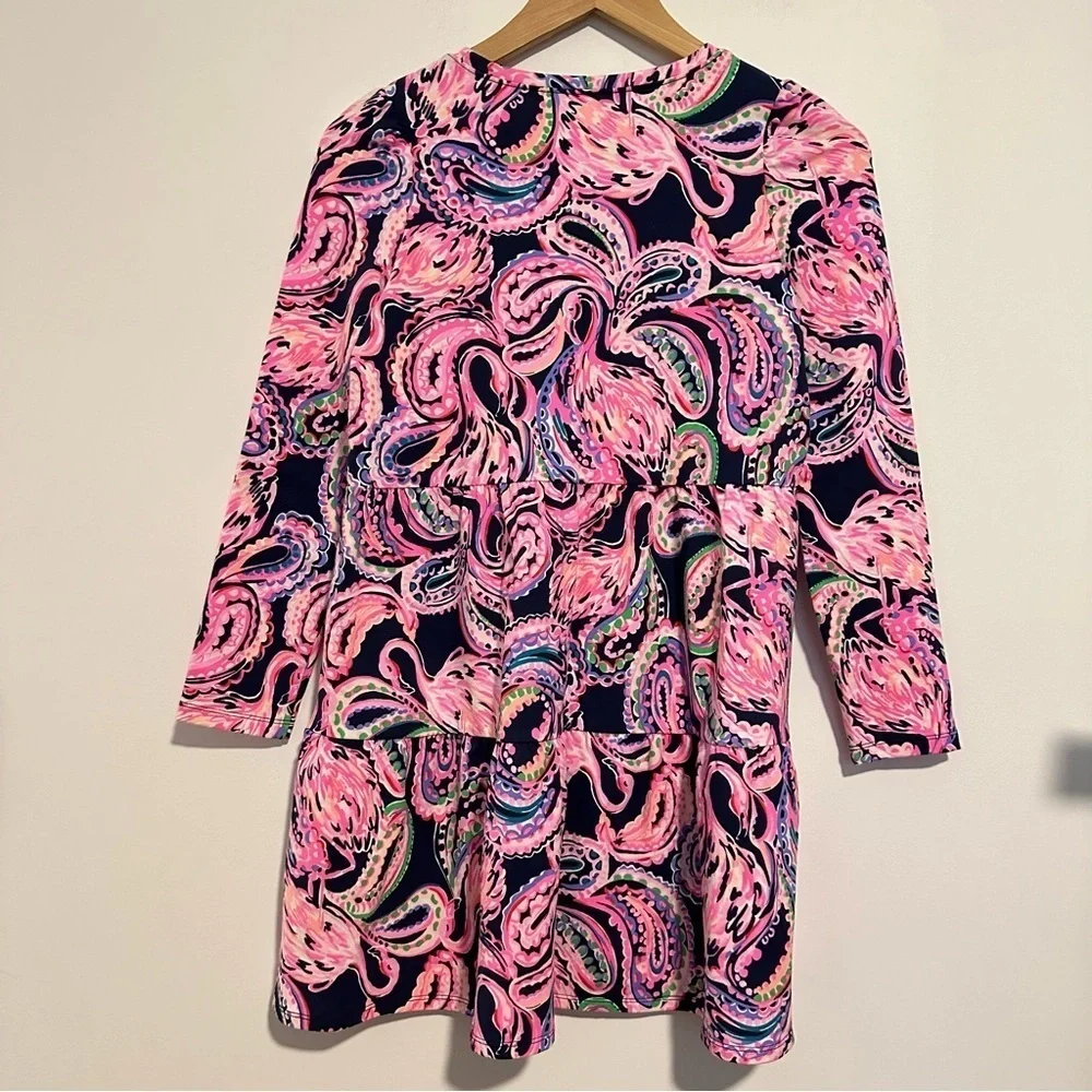 Lilly Pulitzer Mini Arlette flamingo Print long sleeve tiered kids Dress